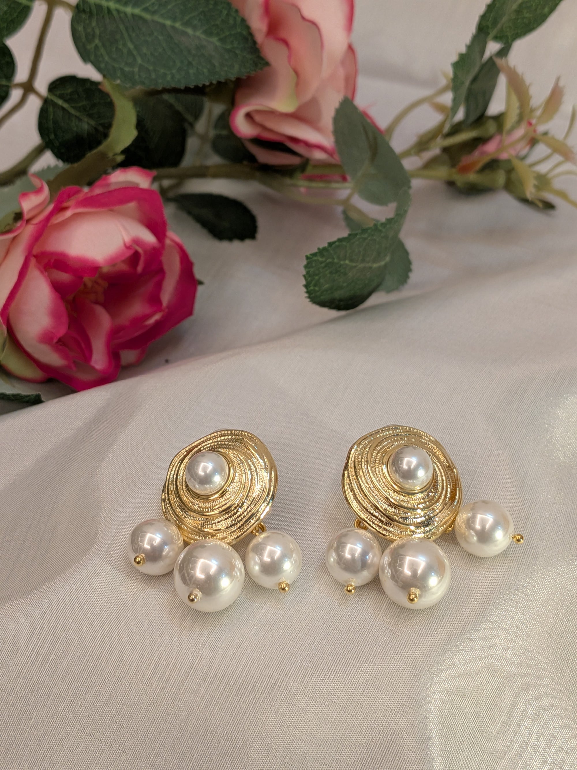 Pearl Orbit Gold Studs from TreasureDrum Jewellery