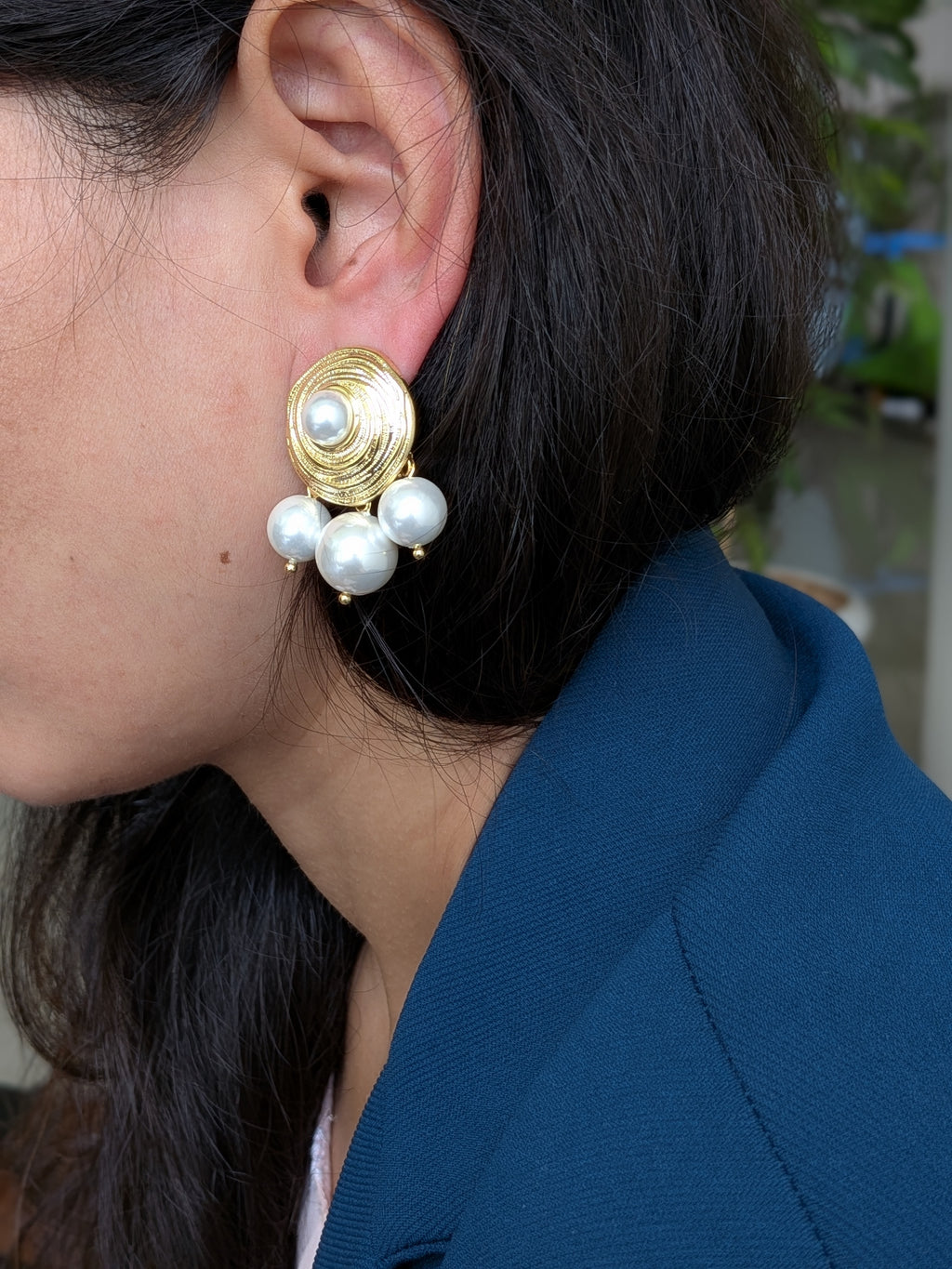Pearl Orbit Gold Studs from TreasureDrum Jewellery