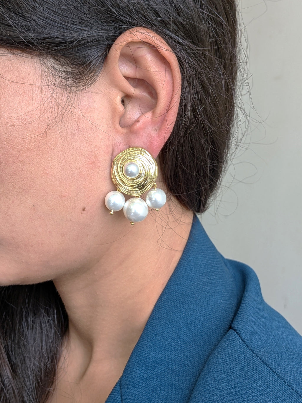 Pearl Orbit Gold Studs from TreasureDrum Jewellery