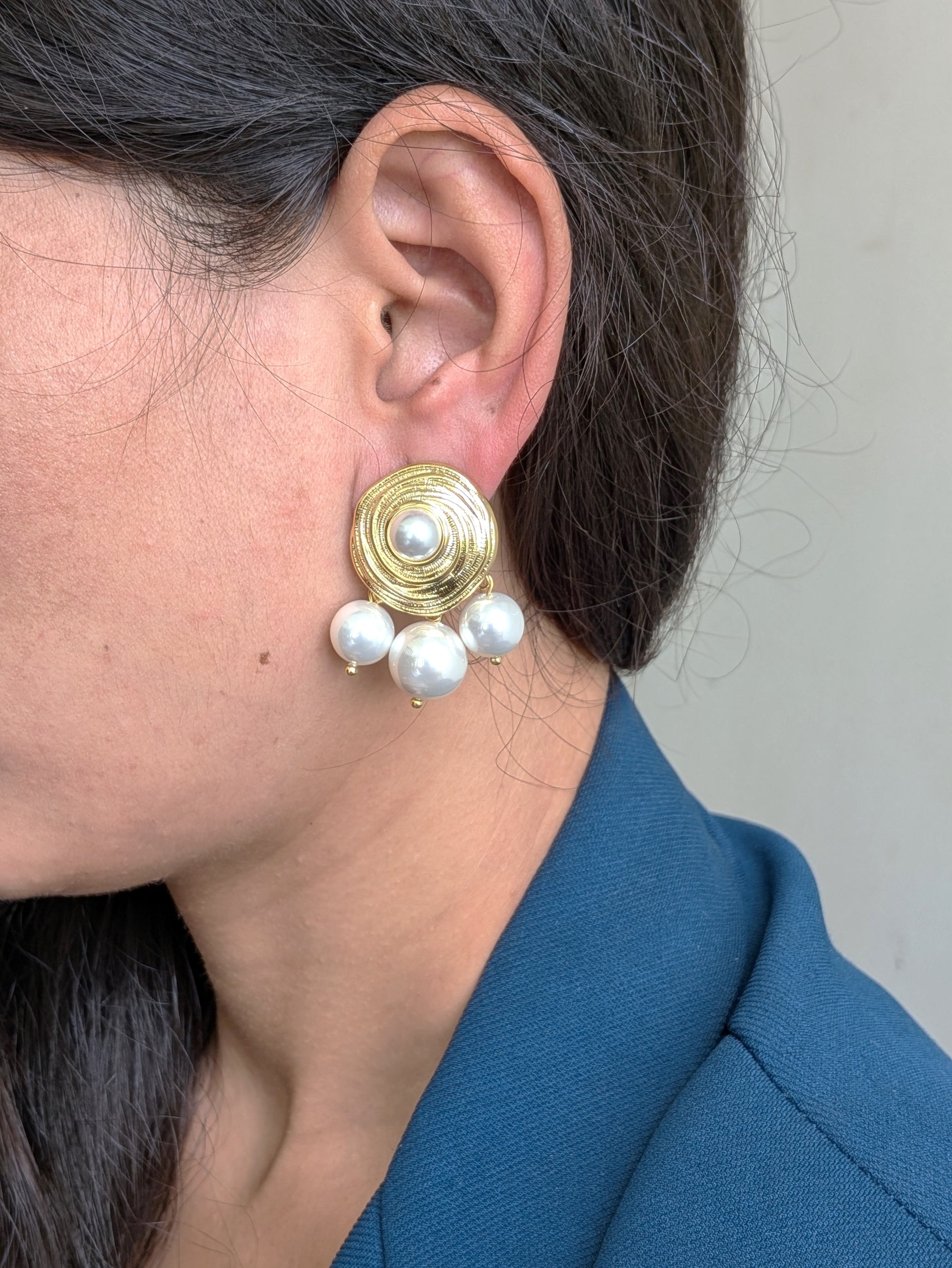 Pearl Orbit Gold Studs from TreasureDrum Jewellery
