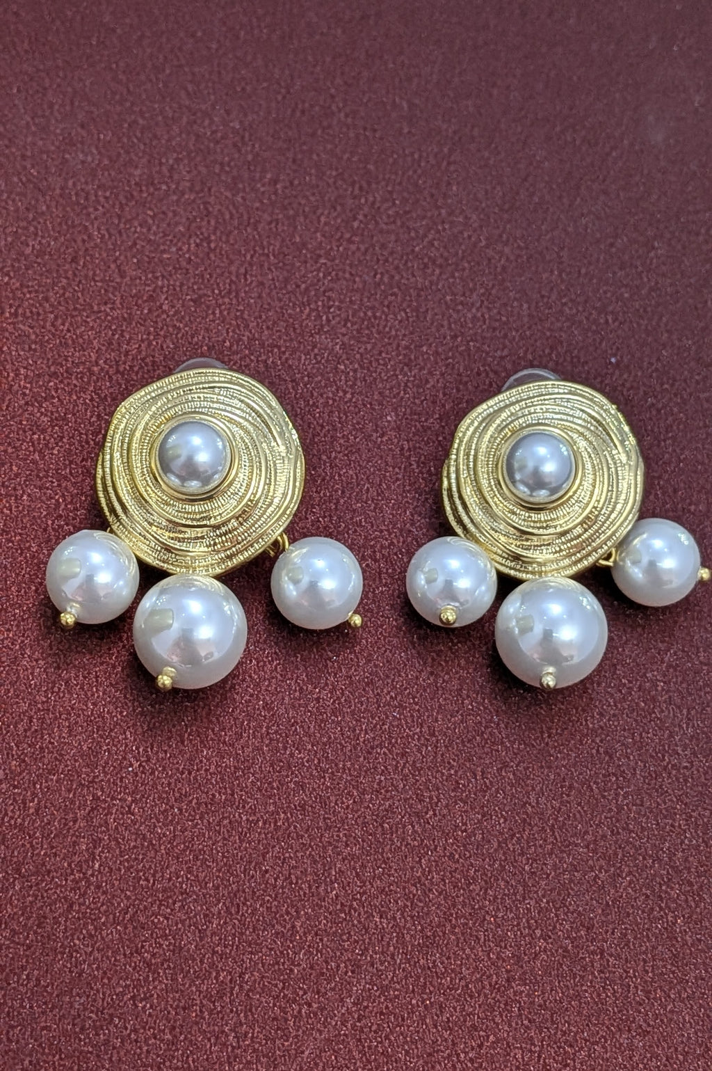 Pearl Orbit Gold Studs from TreasureDrum Jewellery