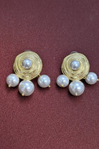Pearl Orbit Gold Studs from TreasureDrum Jewellery