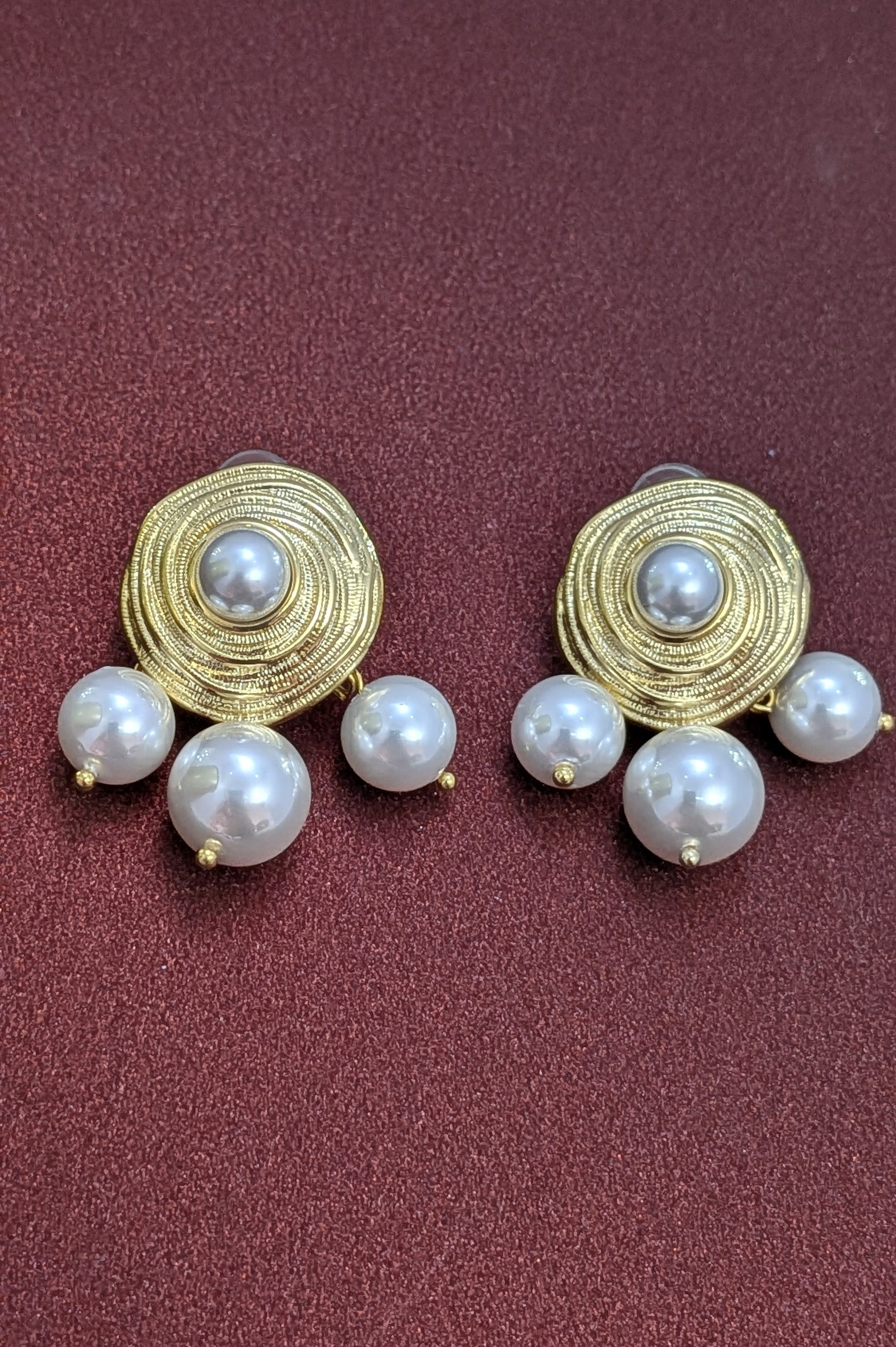 Pearl Orbit Gold Studs from TreasureDrum Jewellery