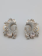 White crystal and zircon swirl earrings with pearl accent  — luxury statement earrings by TreasureDrum